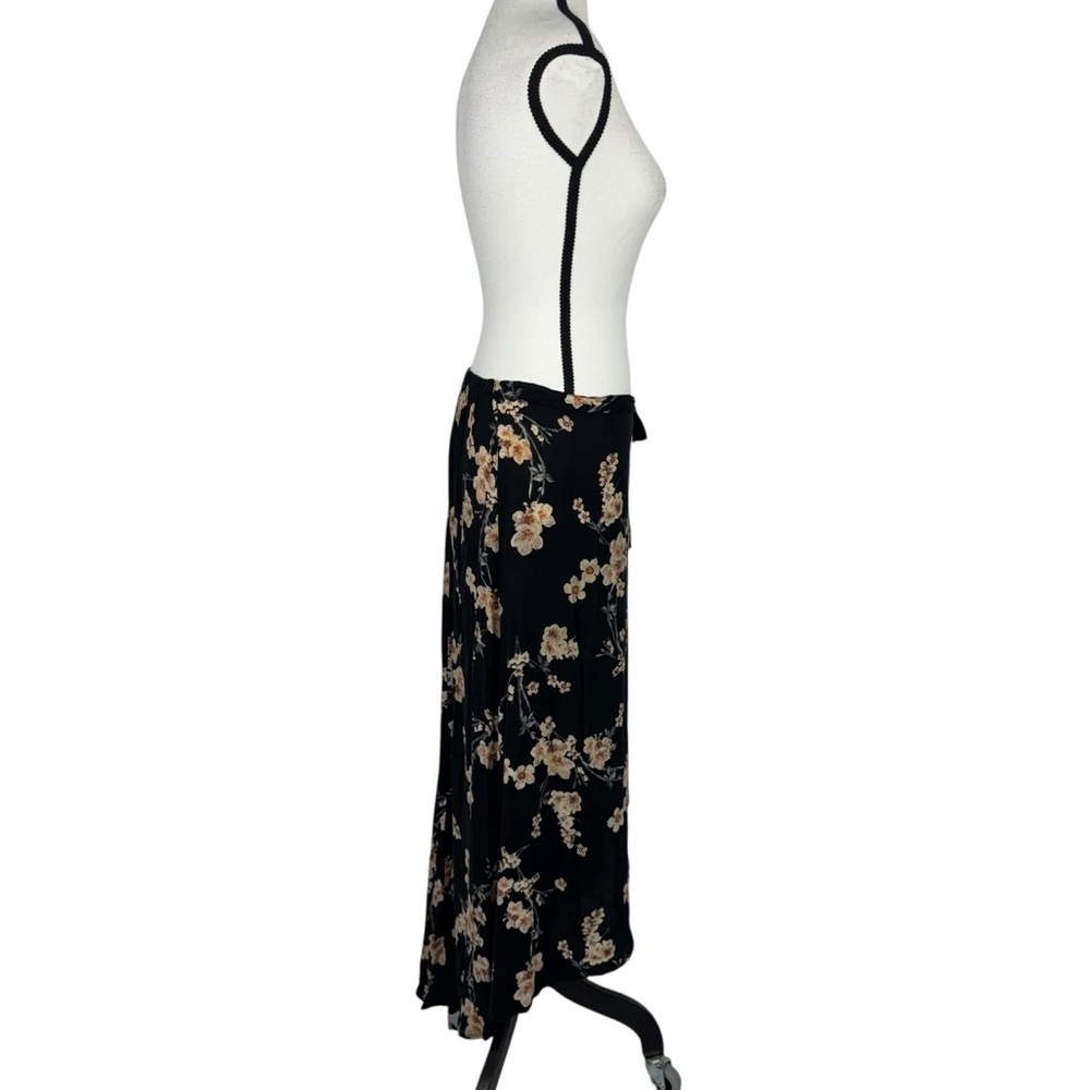 Boho Floral Wrap Skirt Black Pink Midi XS Flowing Lightweight Vacation Casual - Picture 3 of 9